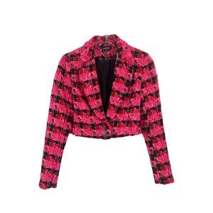 Bebe Pink Tweed Cropped Tailored Jacket Blazer Sz 4 Classic Preppy Clueless